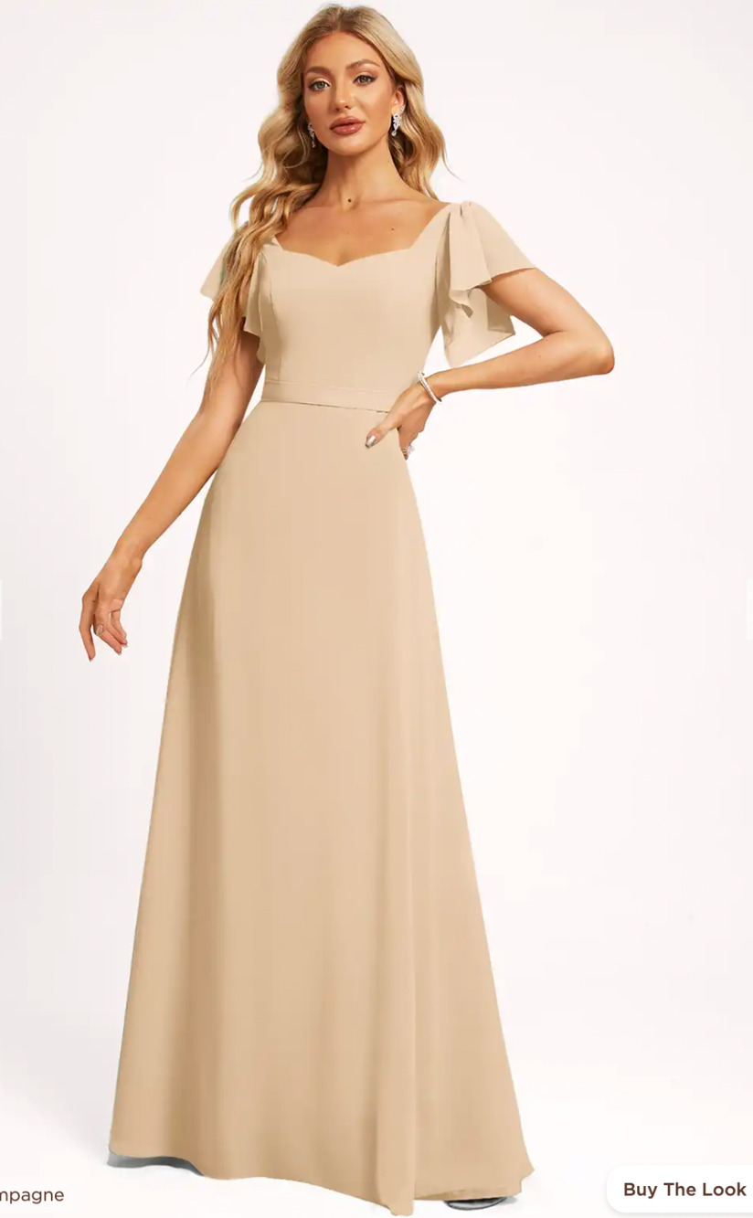 JJ's House Ondina Floor Length Chiffon Bridesmaid Maxi Dress Cream Size 4?
